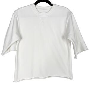Lululemon Womens 4 White Half Sleeve Pullover Sweatshirt Crew Neck French Terry